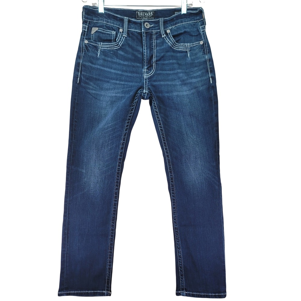 Salvage Havoc Straight Jeans Mens 34x29 Blue Excellent Slim Fit Contrast Stitch‎